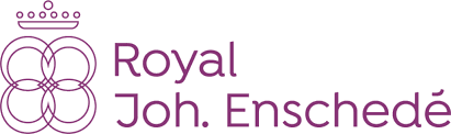 Logo with a purple crown and linked circles beside the purple text Royal Joh. Enschedé on a light gray background.