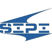 Blue and white SEPE logo with bold, angular letters and a dynamic swoosh design in the background.