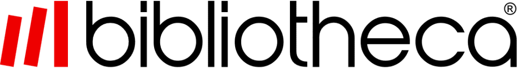 The bibliotheca logo features three red vertical bars next to the word bibliotheca in bold, black lowercase letters.