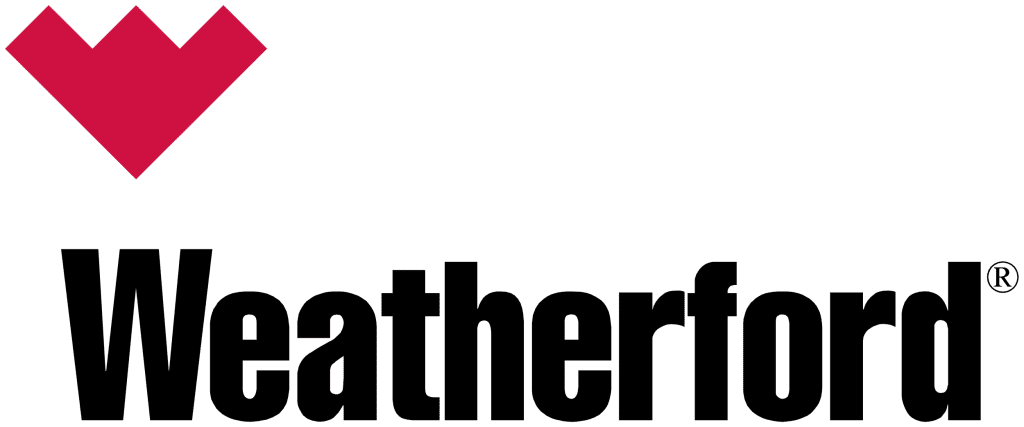 Weatherford logo with a red geometric symbol above the black text Weatherford on a white background.