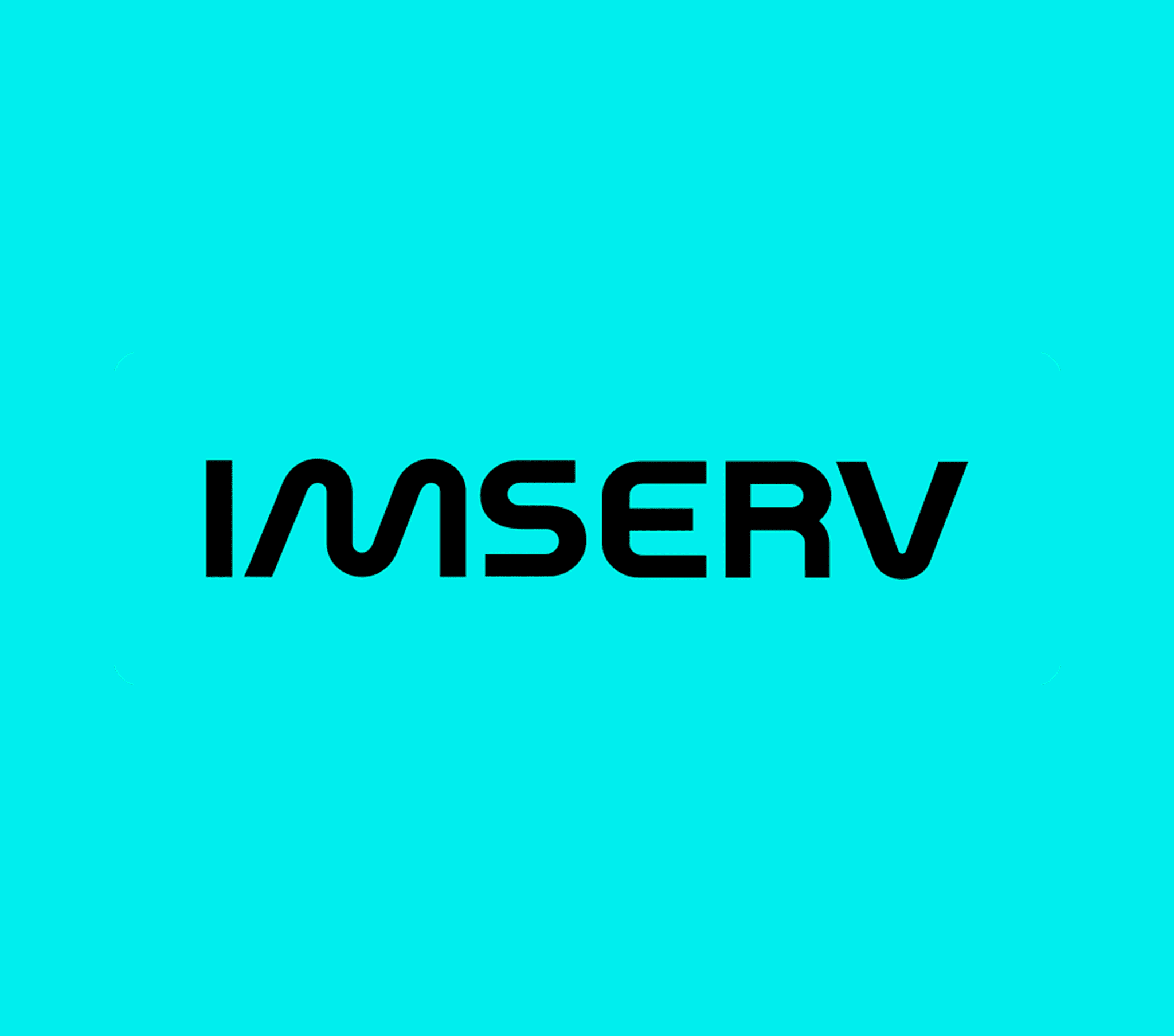 Black text reading IMSERV in a modern, bold font on a solid Bluewater turquoise background.